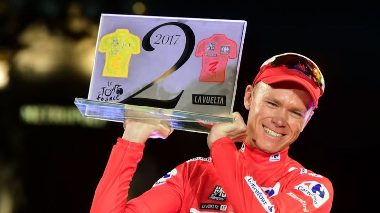 Chris Froome celebrates Vuelta victory