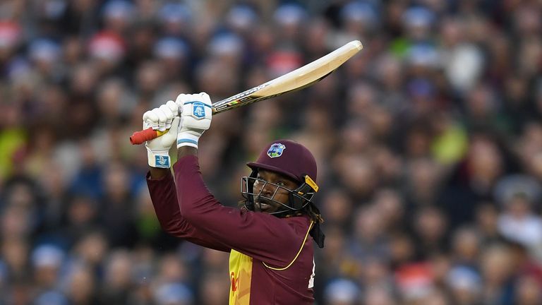 CHESTER-LE-STREET, ENGLAND - SEPTEMBER 16:  Chris Gayle of the West Indies bats during the  NatWest T20 International match between England and the West In