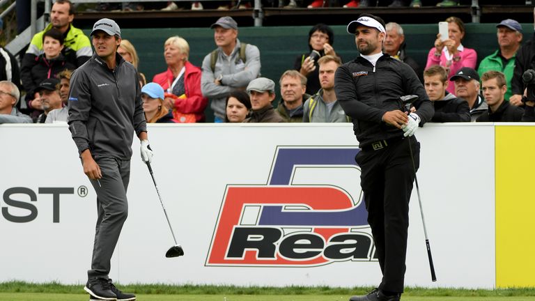 Chris Hanson of England and Lee Slattery of England on the first tee during the third round of the D+D REAL Czech Masters