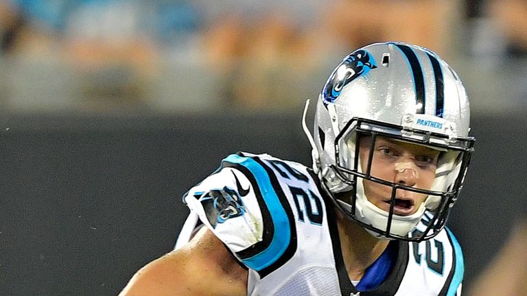 CHARLOTTE, NC - AUGUST 09:  Christian McCaffrey #22 of the Carolina Panthers runs against the Houston Texans during the preseason game at Bank of America S
