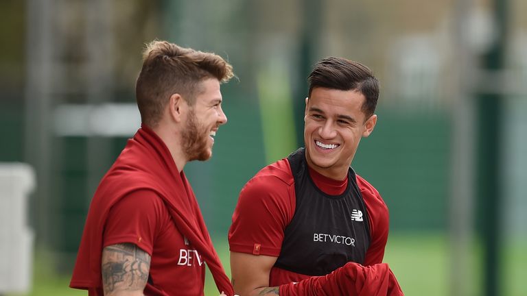 Coutinho of Liverpool during a training session at Melwood Training Ground on September 4, 2017 in Liverpool, England.