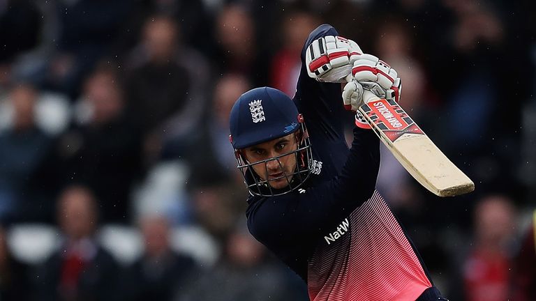 Alex Hales of England drives the ball towards the boundary during the 2nd Royal London One Day International v Windies at Trent Bridge