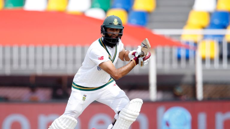 Hashim Amla plays a shot during the second day of the first Test cricket match between South Africa and Bangladesh in Potchefstroom