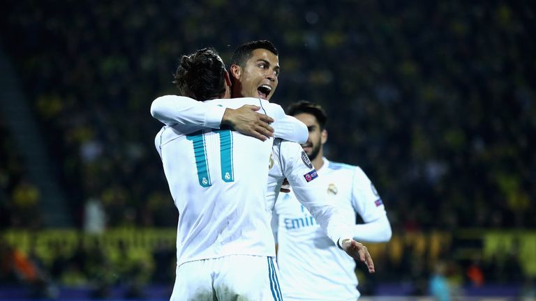 Cristiano Ronaldo celebrates Real Madrid's second goal against Borussia Dortmund In the Champions League