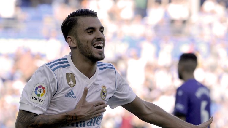 Real Madrid's Daniel Ceballos celebrates after scoring his team's second goal