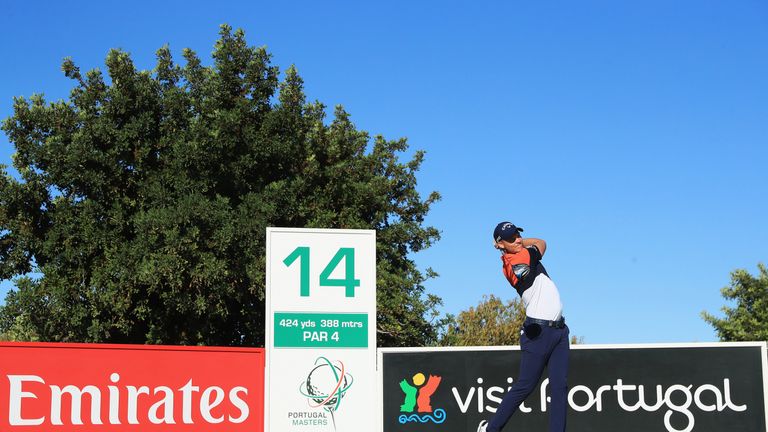 Danny Willett of England tees off on the 14th hole during day two of the Portugal Masters