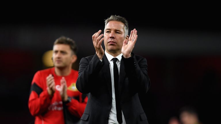LONDON, ENGLAND - SEPTEMBER 20: Darren Ferguson, manager of Doncaster Rovers shows appreciation to the fans after the Carabao Cup Third Round match between