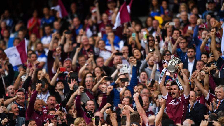 Galway captain David Burke lifts the Liam MacCarthy cup