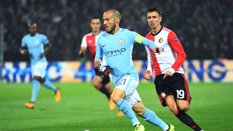 David Silva in action during the UEFA Champions League Group F football match against Feyenoord