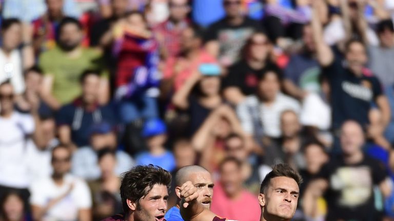 Denis Suarez, Sergi Roberto, goal celeb, Getafe v Barcelona, La Liga