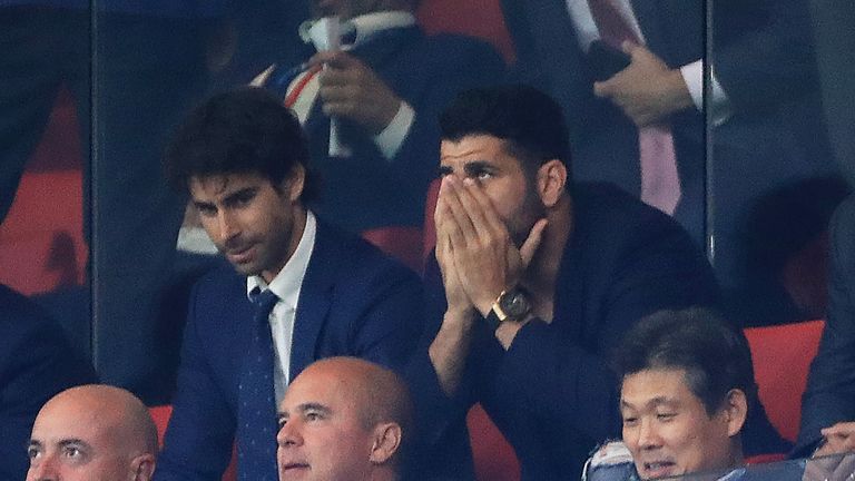 Diego Costa watches Atletico Madrid lose 2-1 at home to former club Chelsea in the Champions League Group C match on Wednesday night