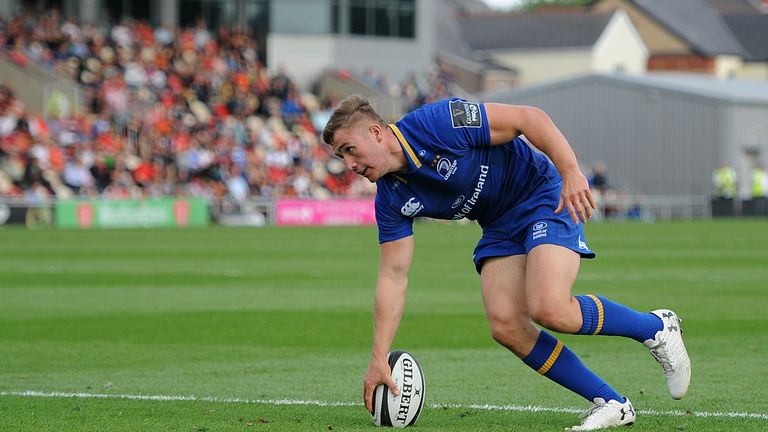 Guinness PRO14, Rodney Parade, Newport, Wales 2/9/2017.Newport Gwent Dragons vs Leinster.Leinster's Jordan Larmour scores his side's third try.