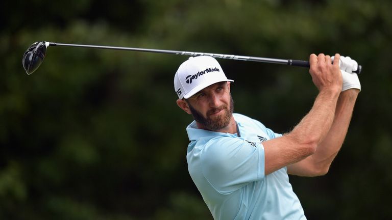 Dustin Johnson of the United States plays his shot from the fourth tee during round two of the Dell Technologies Championship
