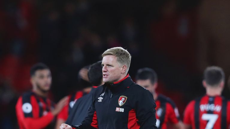 BOURNEMOUTH, ENGLAND - SEPTEMBER 15:  Eddie Howe, Manager of AFC Bournemouth celebrates victory after the Premier League match between AFC Bournemouth and 