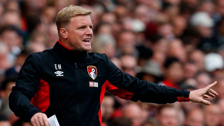 Bournemouth's English manager Eddie Howe gestures on the touchline during the English Premier League football match between Arsenal and Bournemouth at the 