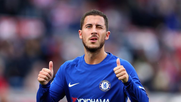 Eden Hazard of Chelsea celebrates his side's 4-0 victory against Stoke