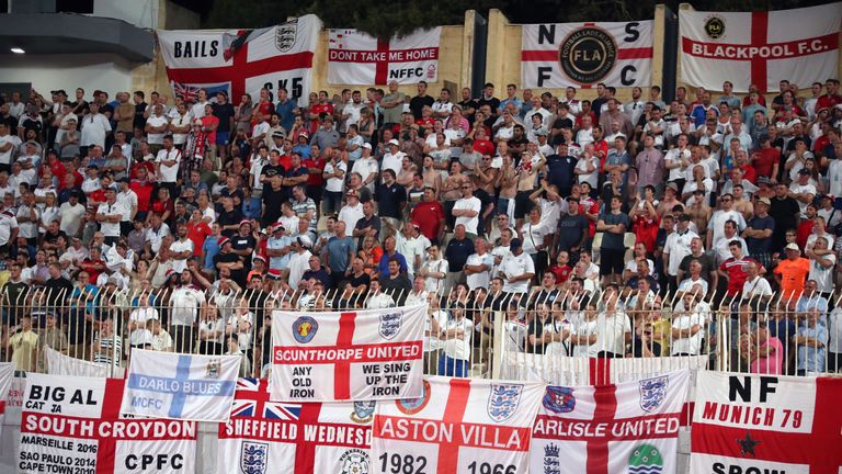 England fans during the 2018 FIFA World Cup Qualifying, Group F match at the National Stadium, Ta' Qali. PRESS ASSOCIATION Photo. Picture date: Friday Sept
