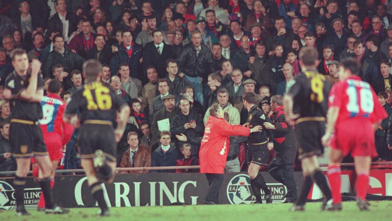 Eric Cantona was banned for attacking a Crystal Palace fan in 1995, when United missed out on the league title