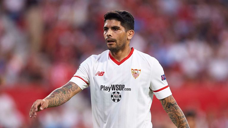 SEVILLE, SPAIN - AUGUST 22:  Ever Banega of Sevilla FC looks onduring the UEFA Champions League Qualifying Play-Offs round second leg match between Sevilla