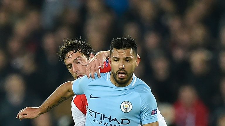 Sergio Aguero in action during the UEFA Champions League Group F match against Feyenoord