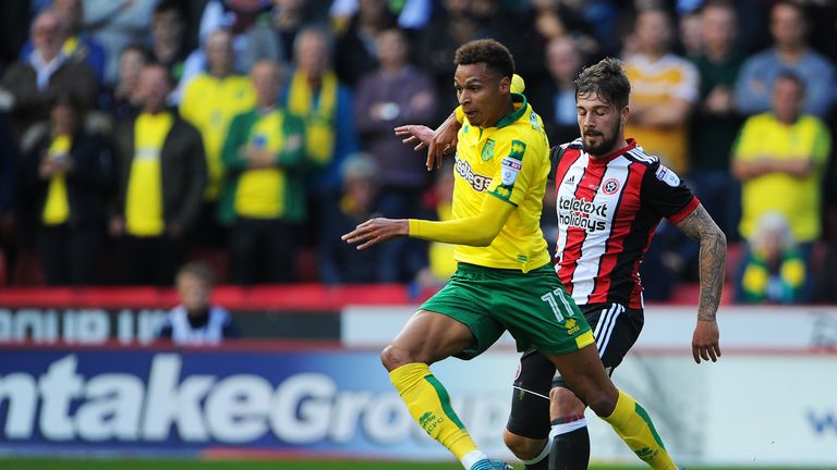 Josh Murphy in action during the Sky Bet Championship match between Sheffield United and Norwich City