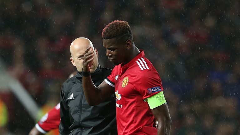 Paul Pogba leaves the field injured against Basel