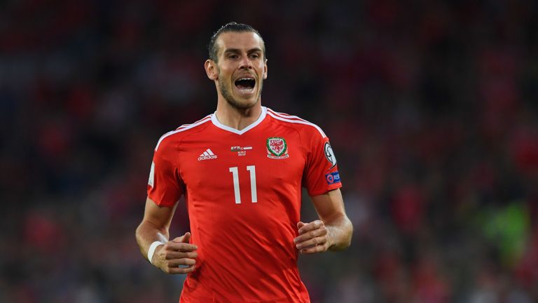 Gareth Bale of Wales reacts during the FIFA 2018 World Cup Qualifier between Wales and Austria at Cardiff City Stadium