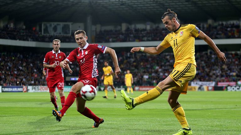 Wales' Gareth Bale takes a shot against Moldova