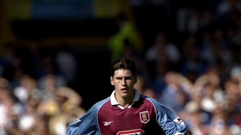 15 Aug 1998:  Gareth Barry of Aston Villa in action during the FA Carling Premiership game against Everton at Goodison Park, Liverpool, England. The game e