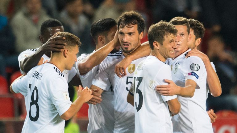 Germany defender Mats Hummels celebrates the winner.