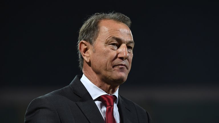 PALERMO, ITALY - MARCH 24:  Albania head coach Gianni De Biasi looks on during the FIFA 2018 World Cup Qualifier between Italy and Albania at Stadio Renzo 