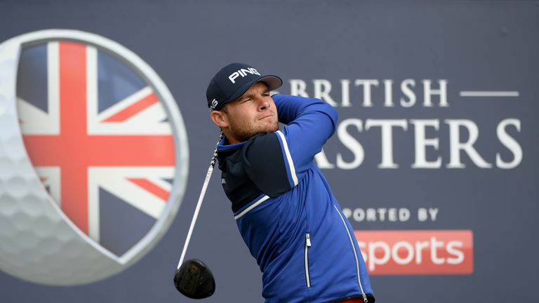 Tyrrell Hatton of England on the 4th tee during the third round of the British Masters at Close House Golf Club