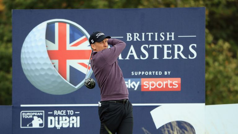 NEWCASTLE UPON TYNE, ENGLAND - SEPTEMBER 30:  Ian Poulter of England hits his tee-shot on the second hole during the third round of the British Masters at 