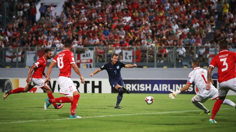 Harry Kane scores England's opening goal against Malta