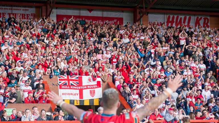  Hull KR's fans celebrate with their team as they regain their place in Super League.