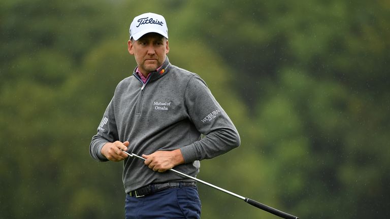 Ian Poulter of England looks on after putting on the 16th hole during day two of the British Masters at Close House