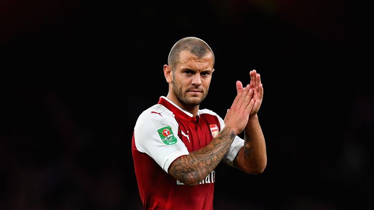 LONDON, ENGLAND - SEPTEMBER 20:  Jack Wilshere of Arsenal shows appreciation to the fans during the Carabao Cup Third Round match between Arsenal and Donca