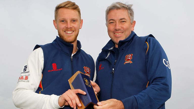 Essex seamer receives the Player of the Month Award from coach Chris Silverwood