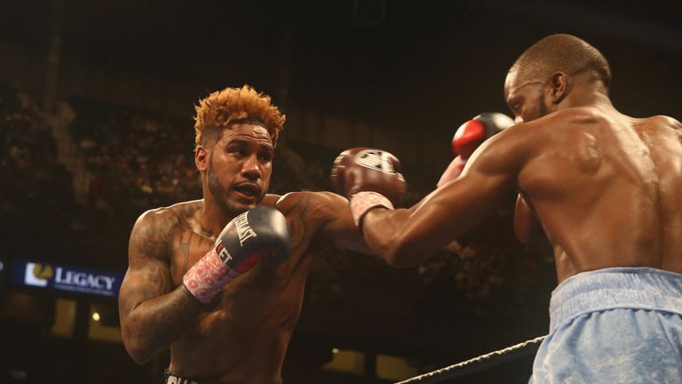 Jarrett Hurd (L) fights Tony Harrison (R) for the IBF Junior Middleweight Title at Legacy Arena at the BJCC on February 25.