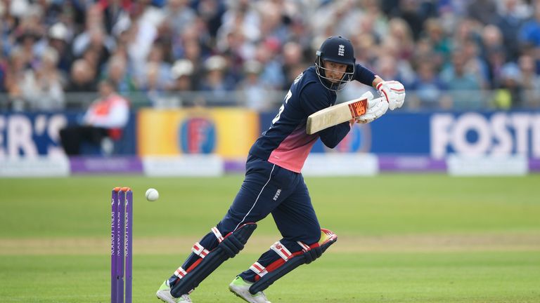 BRISTOL, ENGLAND - SEPTEMBER 24: Joe Root of England hits out during the 3rd Royal London One Day International match between England and the West Indies a