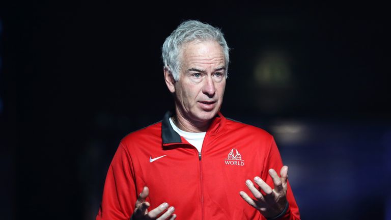 John McEnroe, Captain of Team World reacts during practice ahead of the Laver Cup