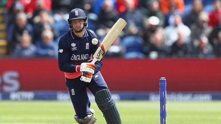 CARDIFF, WALES - JUNE 06: Jos Buttler of England pulls a delivery to the legside during the ICC Champions Trophy match between England and New Zealand at t