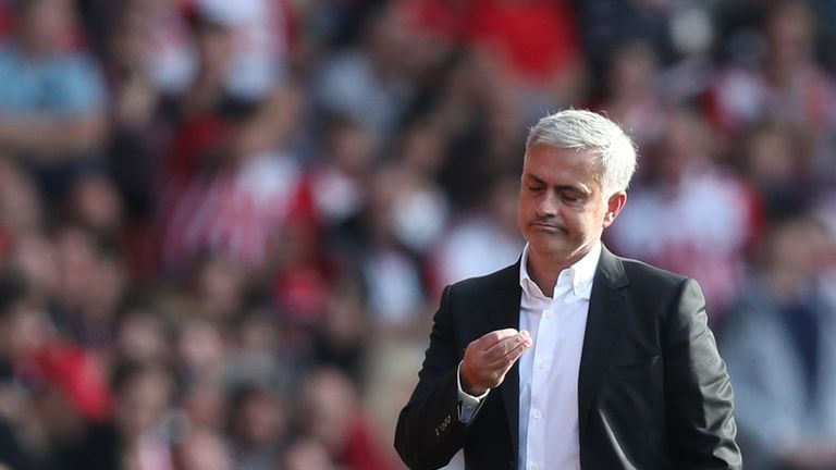 Manchester United manager Jose Mourinho reacts after being sent to the stands during the Premier League match at St Mary's Stadium, Southampton