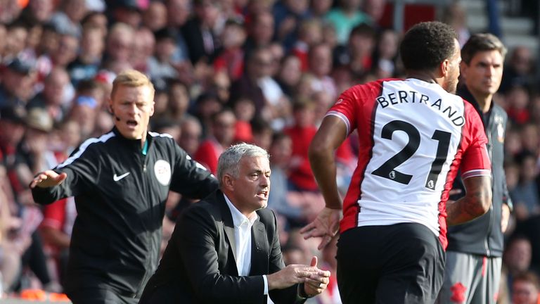 during the Premier League match between Southampton and Manchester United at St Mary's Stadium on September 23, 2017 in Southampton, England.