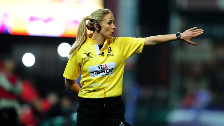 GLOUCESTER, UNITED KINGDOM - DECEMBER 08: Touch Judge Joy Neville looks on during the European Rugby Challenge Cup match between Gloucester Rugby and La Ro