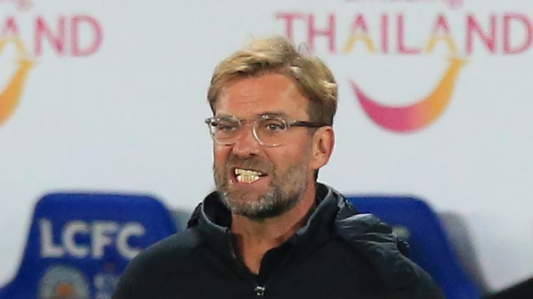 Liverpool's German manager Jurgen Klopp gestures on the touchline during the English League Cup third round football match between Leicester City and Liver