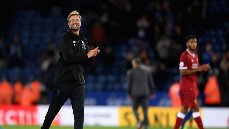 Jurgen Klopp celebrates Liverpool's win over Leicester
