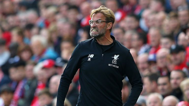 LIVERPOOL, ENGLAND - SEPTEMBER 16: Jurgen Klopp, Manager of Liverpool reacts during the Premier League match between Liverpool and Burnley at Anfield on Se