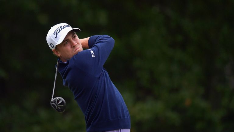 Justin Thomas of the United States plays his shot from the fourth tee during round three of the Dell Technologies Championship 