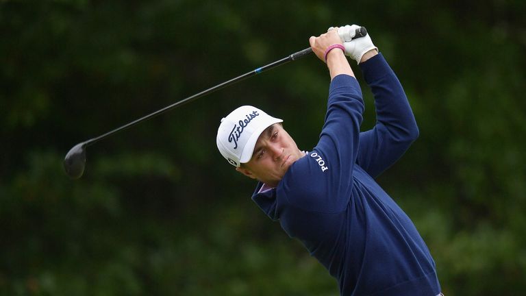 Justin Thomas of the United States plays his shot from the fourth tee during round three of the Dell Technologies Championship 